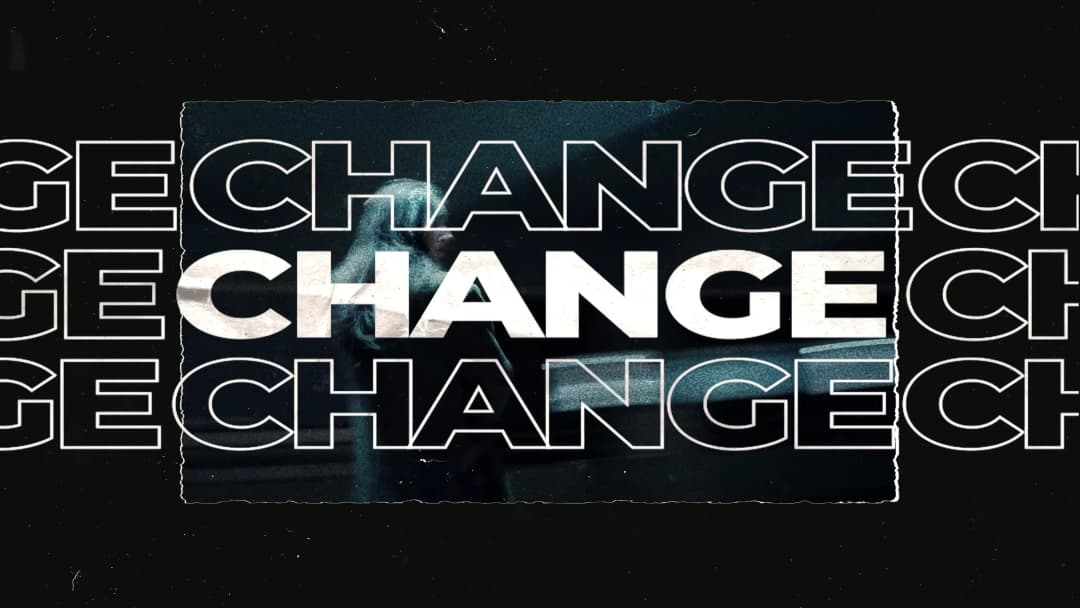 검은 배경에 CHANGE라는 단어가 반복적으로 배치된 타이포그래피 그래픽